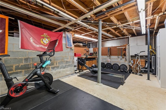 1603 Ilchester Ct, Greensboro, NC 27408 - workout area with concrete block wall