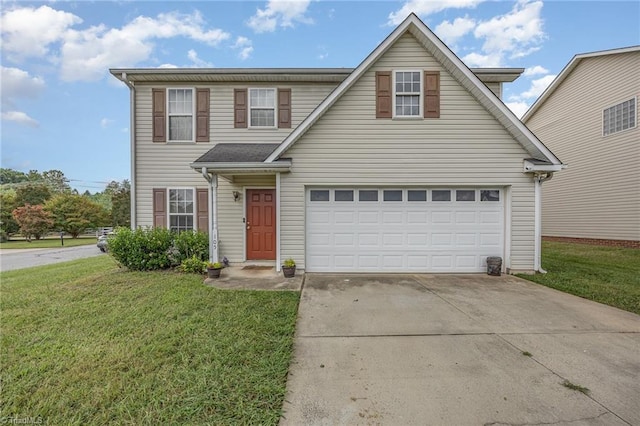 front facade with a garage and a front yard