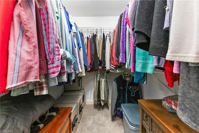 spacious closet featuring light carpet