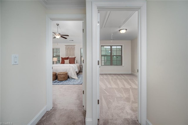 914 Bonanza Ln, Mebane, NC 27302 - hallway with carpet flooring, attic access, and baseboards