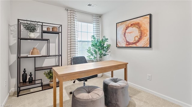 view of carpeted home office