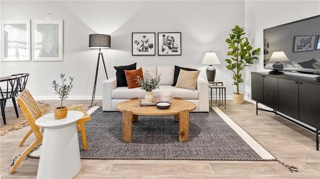 living area with wood-type flooring