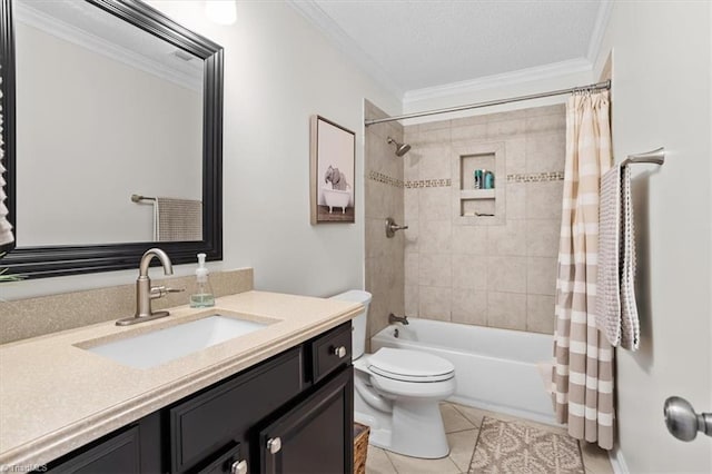 6796 Ironwood Cir, Greensboro, NC 27410 - bathroom with tile patterned flooring, crown molding, shower / tub combo, toilet, and vanity