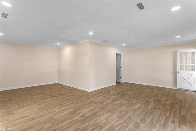 3227 Loftyview Dr, High Point, NC 27260 - basement with ornamental molding, light wood-type flooring, recessed lighting, and visible vents