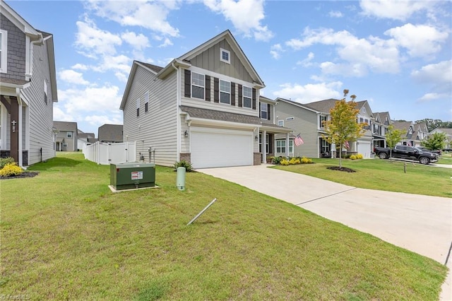 1515 Peabody Ct, Mebane, NC 27302 - craftsman-style home with board and batten siding, a residential view, driveway, and a garage