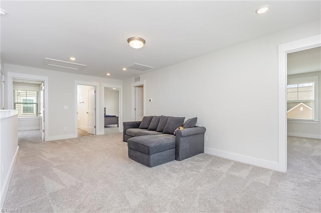 1515 Peabody Ct, Mebane, NC 27302 - sitting room featuring light carpet, recessed lighting, and attic access