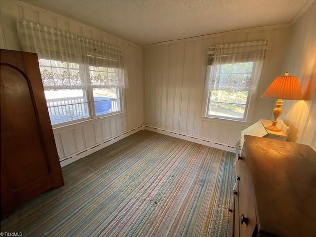 unfurnished room featuring carpet floors and a textured ceiling