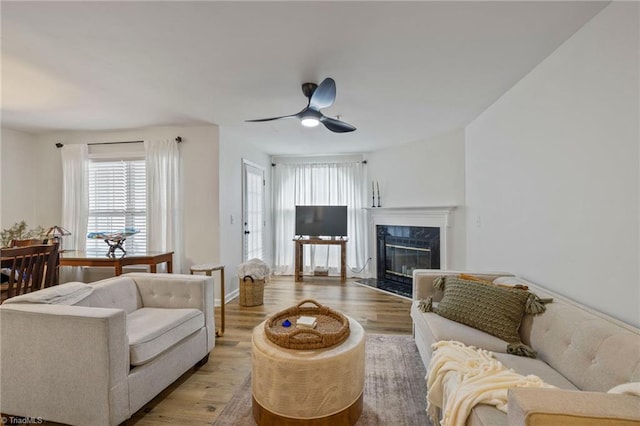 221 Quietwood Dr Unit 221, Winston-Salem, NC 27103 - living area with light wood-style floors, a fireplace, and a ceiling fan