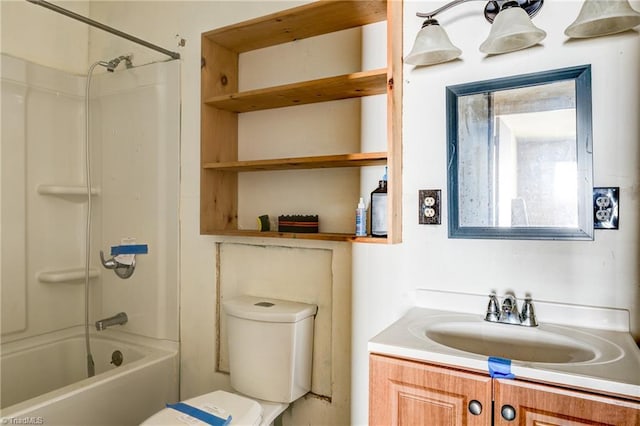full bath with toilet, washtub / shower combination, and vanity