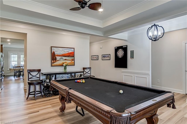 3609 Wesley Point Dr, Browns Summit, NC 27214 - game room with light wood finished floors, ornamental molding, ceiling fan, billiards table, and recessed lighting