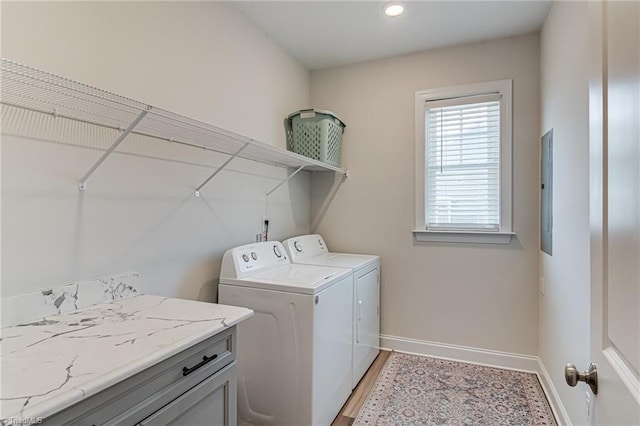 3609 Wesley Point Dr, Browns Summit, NC 27214 - laundry room featuring separate washer and dryer, light wood-type flooring, and recessed lighting