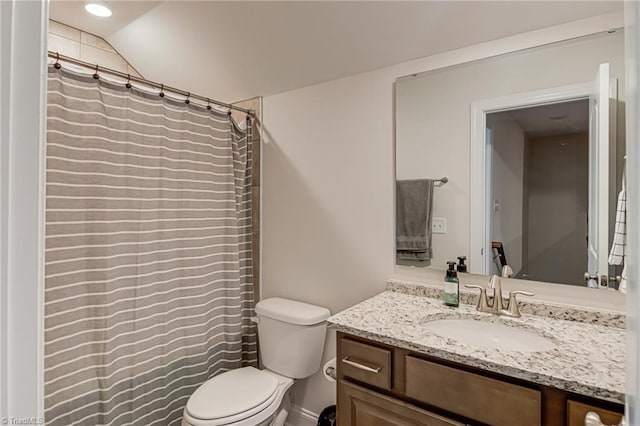 3609 Wesley Point Dr, Browns Summit, NC 27214 - full bath with vanity, lofted ceiling, and a shower with curtain