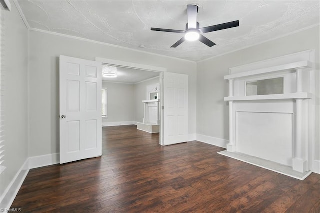4624 Circle Dr, Winston-Salem, NC 27105 - unfurnished living room featuring wood finished floors, ornamental molding, and a ceiling fan