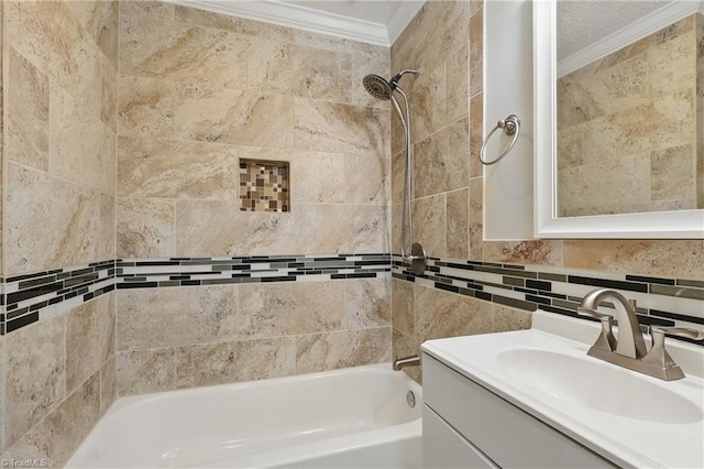 4624 Circle Dr, Winston-Salem, NC 27105 - bathroom with ornamental molding, vanity, and shower / bath combination