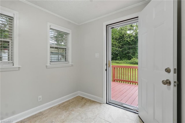 4624 Circle Dr, Winston-Salem, NC 27105 - doorway with ornamental molding, healthy amount of natural light, and a textured ceiling