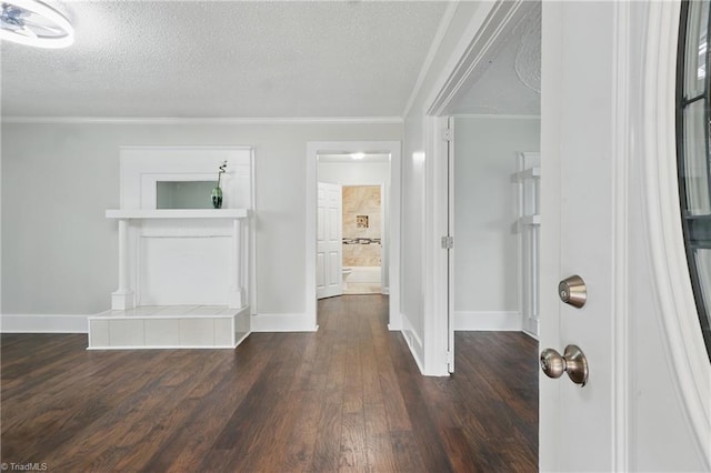4624 Circle Dr, Winston-Salem, NC 27105 - corridor featuring a textured ceiling, dark wood-style floors, and ornamental molding