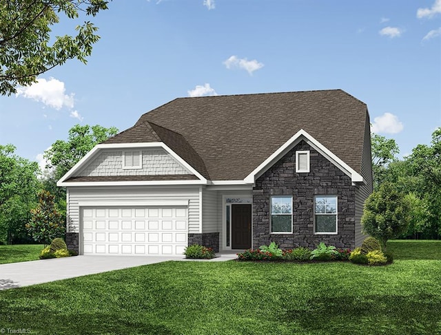 view of front of home featuring a front yard and a garage