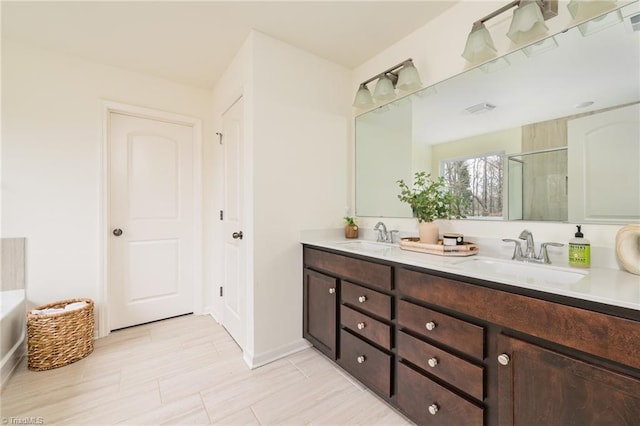 bathroom with vanity and walk in shower