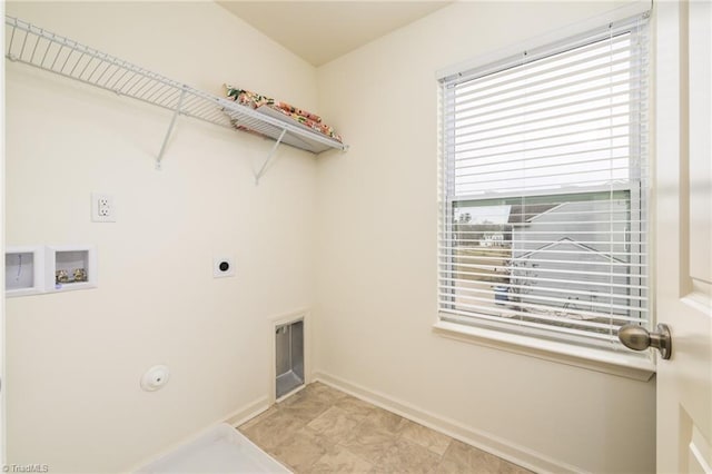 clothes washing area featuring electric dryer hookup and washer hookup