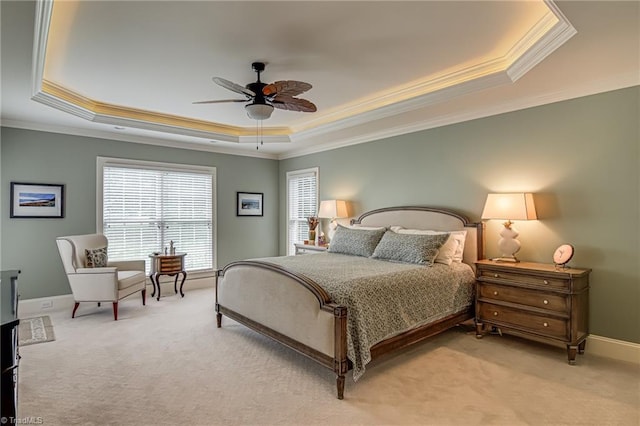 925 Salem Glen Ct, Clemmons, NC 27012 - bedroom with a tray ceiling, crown molding, light colored carpet, and ceiling fan