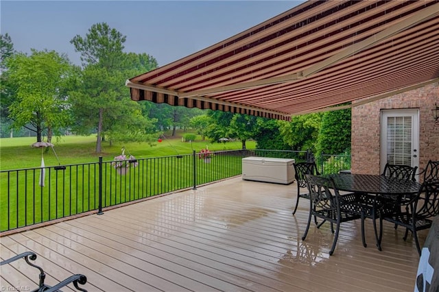 925 Salem Glen Ct, Clemmons, NC 27012 - wooden deck with outdoor dining area and a lawn