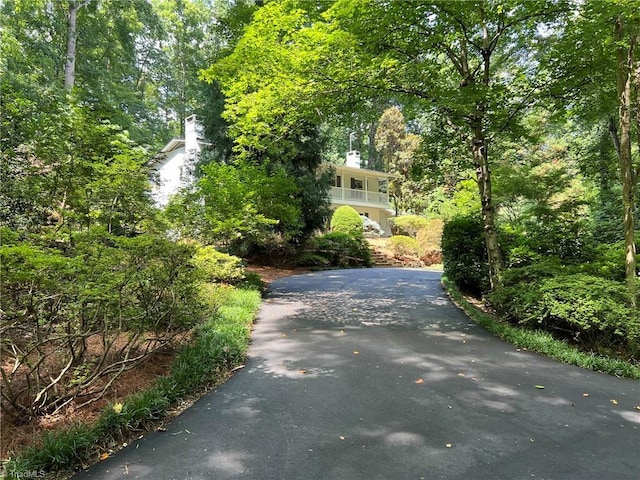 590 Knob View Dr, Winston-Salem, NC 27104 - view of asphalt driveway featuring a forest view