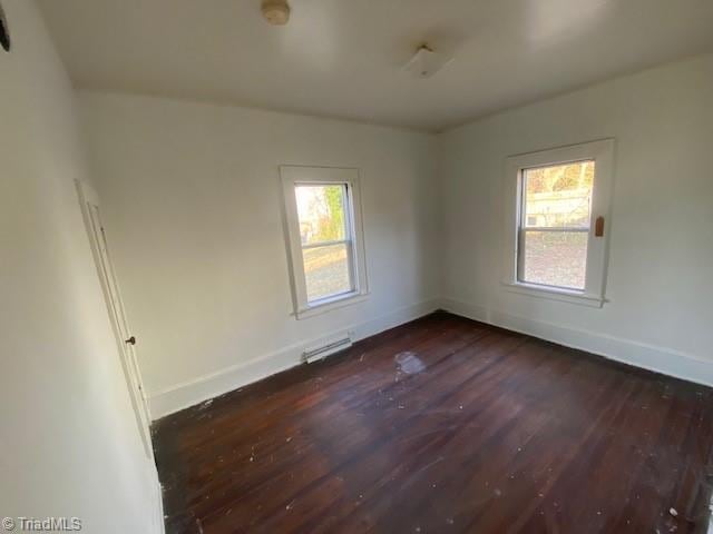 unfurnished room featuring dark hardwood / wood-style flooring