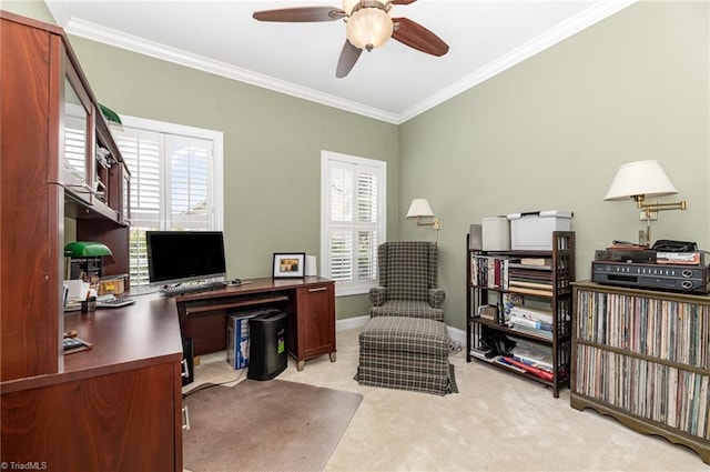503 Sweetwater Ct, Clemmons, NC 27012 - carpeted office space with crown molding, baseboards, and a ceiling fan