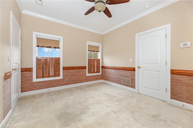 503 Sweetwater Ct, Clemmons, NC 27012 - empty room featuring carpet flooring, visible vents, ornamental molding, and ceiling fan