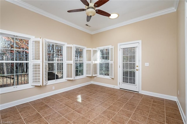 503 Sweetwater Ct, Clemmons, NC 27012 - empty room featuring a ceiling fan, a wealth of natural light, ornamental molding, and baseboards