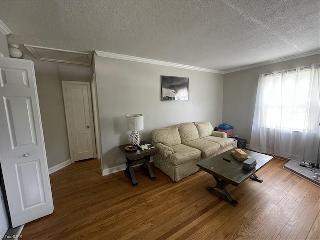 2820 Shady Lawn Dr, Greensboro, NC 27408 - living area with crown molding, wood finished floors, and a textured ceiling