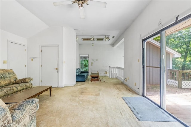 3542 Wayne White Rd, Climax, NC 27233 - carpeted living area with ceiling fan and lofted ceiling