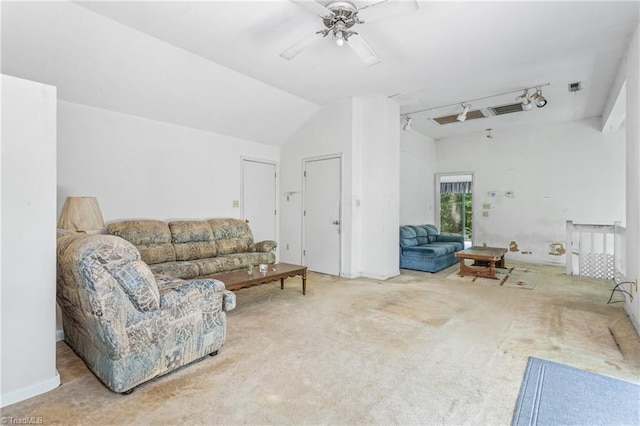 3542 Wayne White Rd, Climax, NC 27233 - living area with carpet, lofted ceiling, and ceiling fan