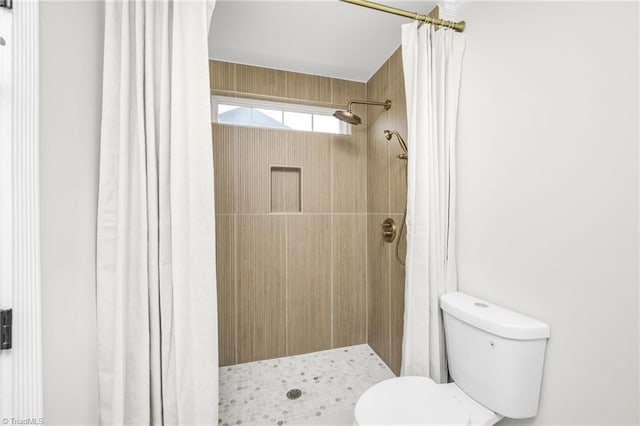 bathroom with toilet and a shower with curtain