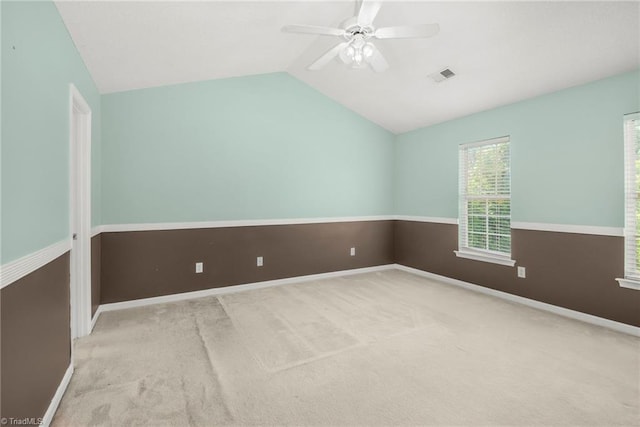 131 Hickory Creek Ct, Winston-Salem, NC 27107 - empty room with a ceiling fan, lofted ceiling, and carpet flooring