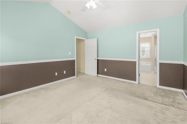 131 Hickory Creek Ct, Winston-Salem, NC 27107 - unfurnished bedroom featuring lofted ceiling, carpet floors, ensuite bath, and ceiling fan