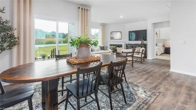 dining area with wood-type flooring