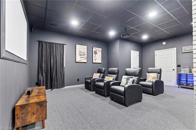 home theater featuring carpet floors