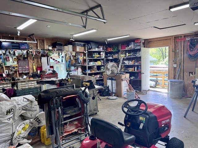 garage featuring a workshop area