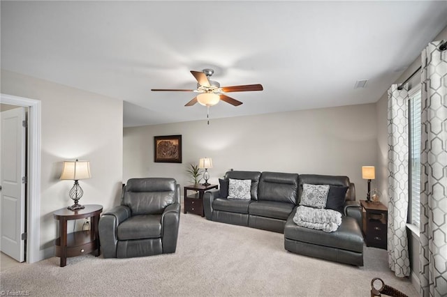 1417 Blooming Mountain Way, Kernersville, NC 27284 - carpeted living room featuring visible vents and a ceiling fan