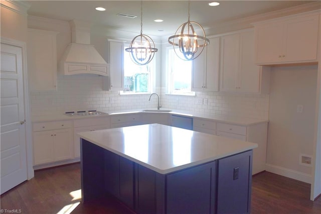 8113 Simon Dr Lot 38, Stokesdale, NC 27357 - kitchen featuring a sink, a chandelier, white cabinets, dark wood-style floors, and recessed lighting