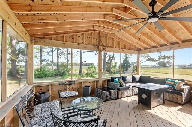 2281 Quarter Rd, Swanquarter, NC 27885 - sunroom / solarium featuring a ceiling fan, vaulted ceiling, and outdoor lounge area