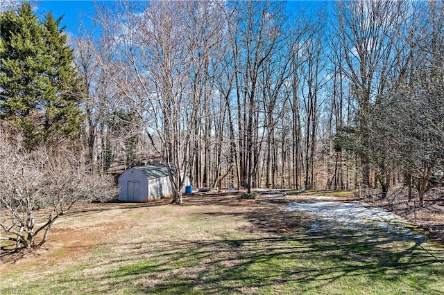 view of yard with a storage shed and an outbuilding