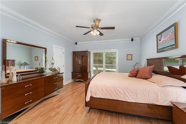 4002 Hobbs Rd, Greensboro, NC 27410 - bedroom featuring light wood-type flooring, crown molding, and ceiling fan