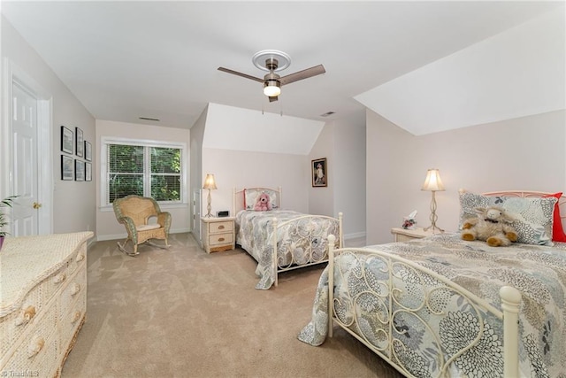 4002 Hobbs Rd, Greensboro, NC 27410 - bedroom with light colored carpet, a ceiling fan, and lofted ceiling