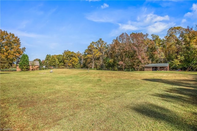 view of yard with a storage shed