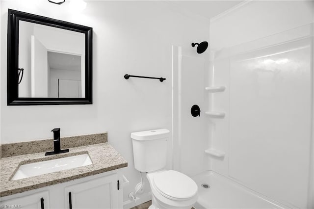 3114 Rockingham Rd, High Point, NC 27265 - full bathroom with vanity, ornamental molding, and a shower