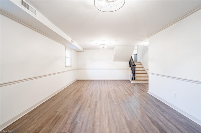 basement with wood-type flooring