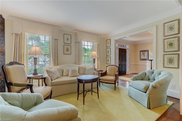 3612 Camden Falls Cir, Greensboro, NC 27410 - living room with light wood finished floors and crown molding