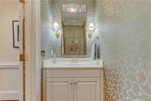 3612 Camden Falls Cir, Greensboro, NC 27410 - bathroom with wallpapered walls and vanity